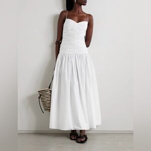 Matteau White A-Line Ruched Bust Midi Skirt Dress